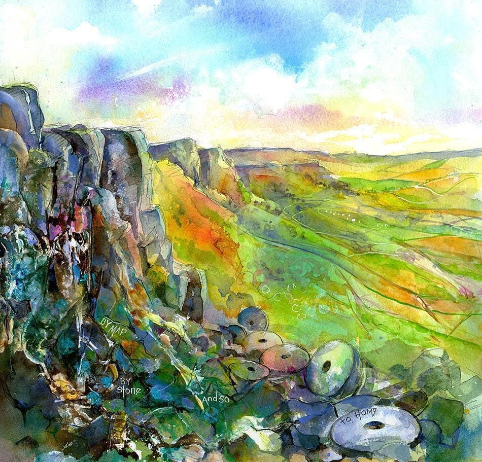 Curbar Edge, Watercolour Derbyshire landscape Peak District Art Print by artist Sheila Gill