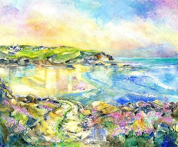 Treyarnon Bay, Cornwall Art Print designed by artist Sheila Gill