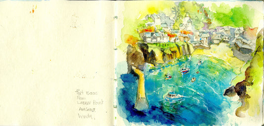 Watercolour sketch of Port Isaac, Cornwall, from Lobber Point