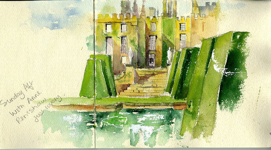 Watercolour painting of Renishaw Hall and Gardens, Derbyshire