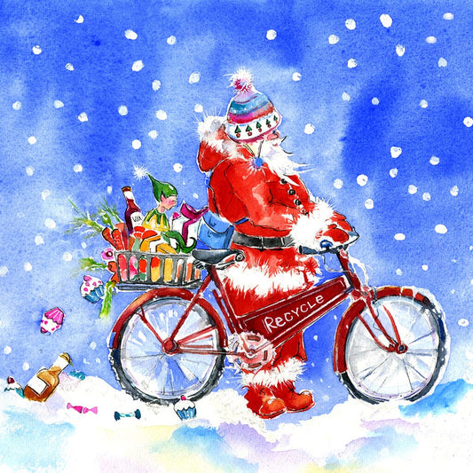 Santa with his bike greeting card