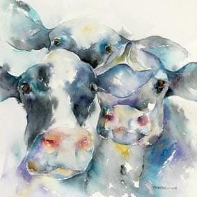 Farmhouse black and white Friesian cows giclée art print by Sheila Gill
