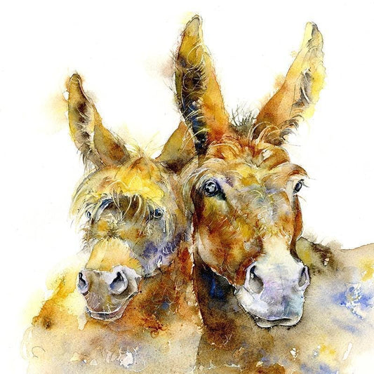 Double Trouble Donkey Art Print designed by artist Sheila Gill

