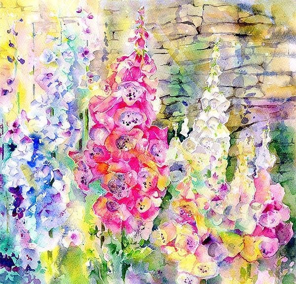 Walled Garden Foxglove Floral Art Print Watercolour painted by artist Sheila Gill
